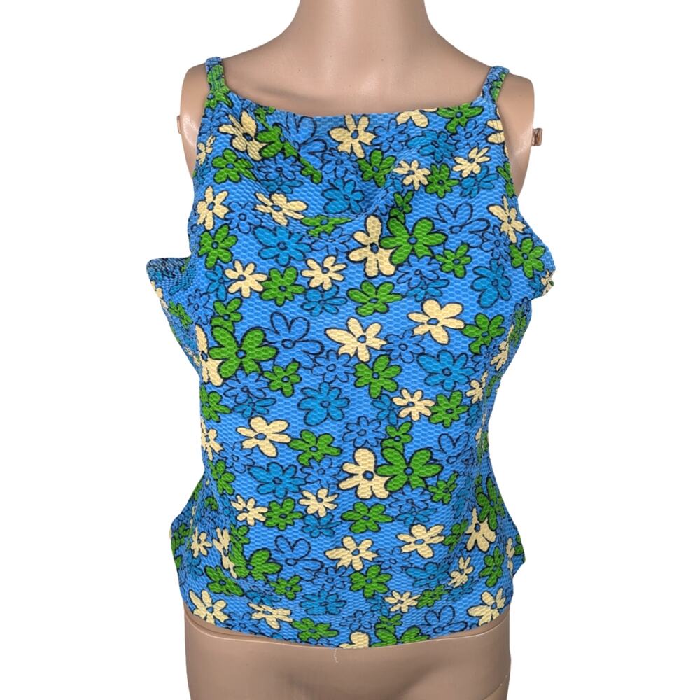 Vintage 90s Rampage RWear Cowl Neck Blue Yellow Daisy Textured Floral Top L